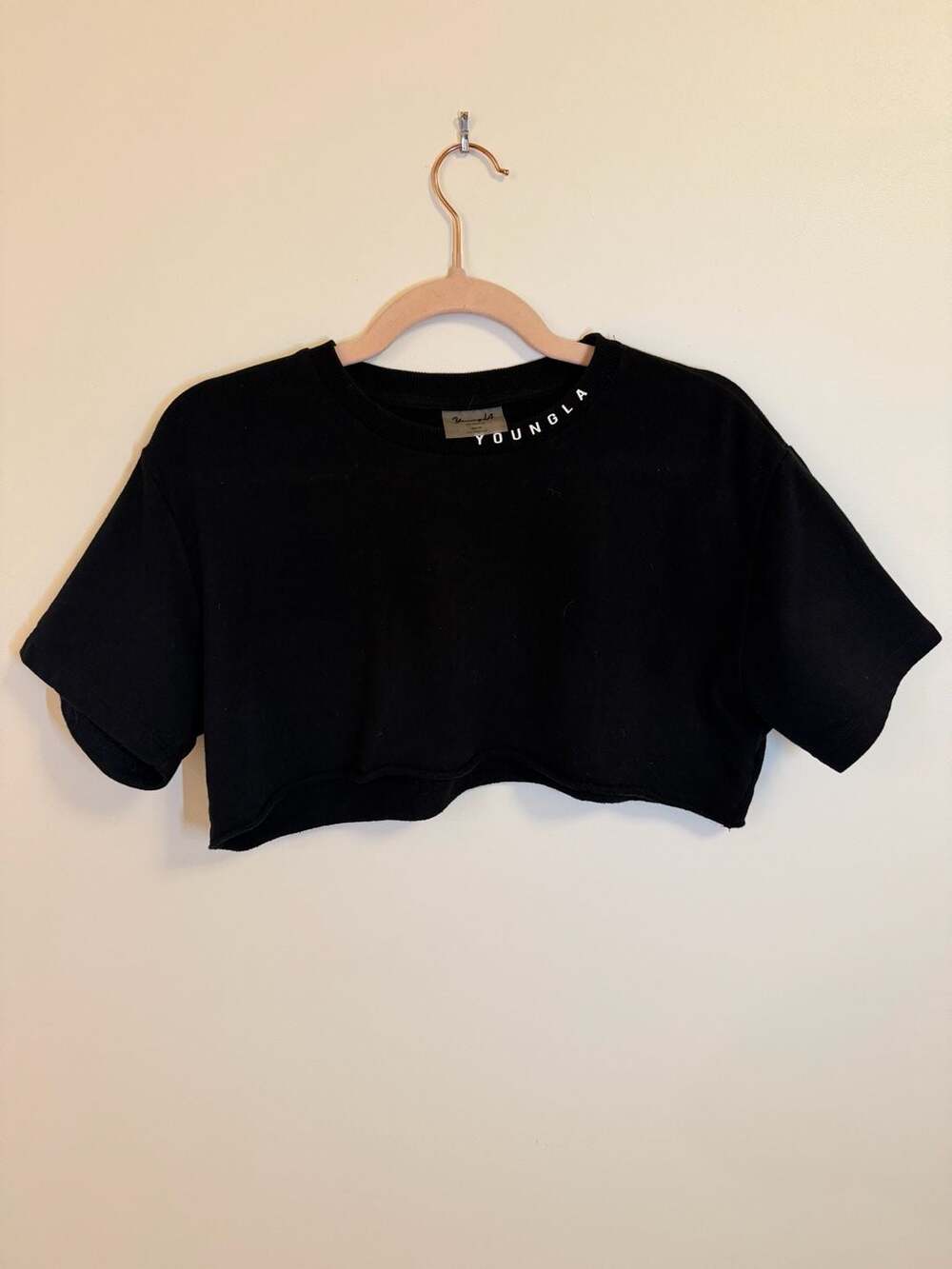 YoungLA MMXIV Black Raw Hem Crop Top Size Medium